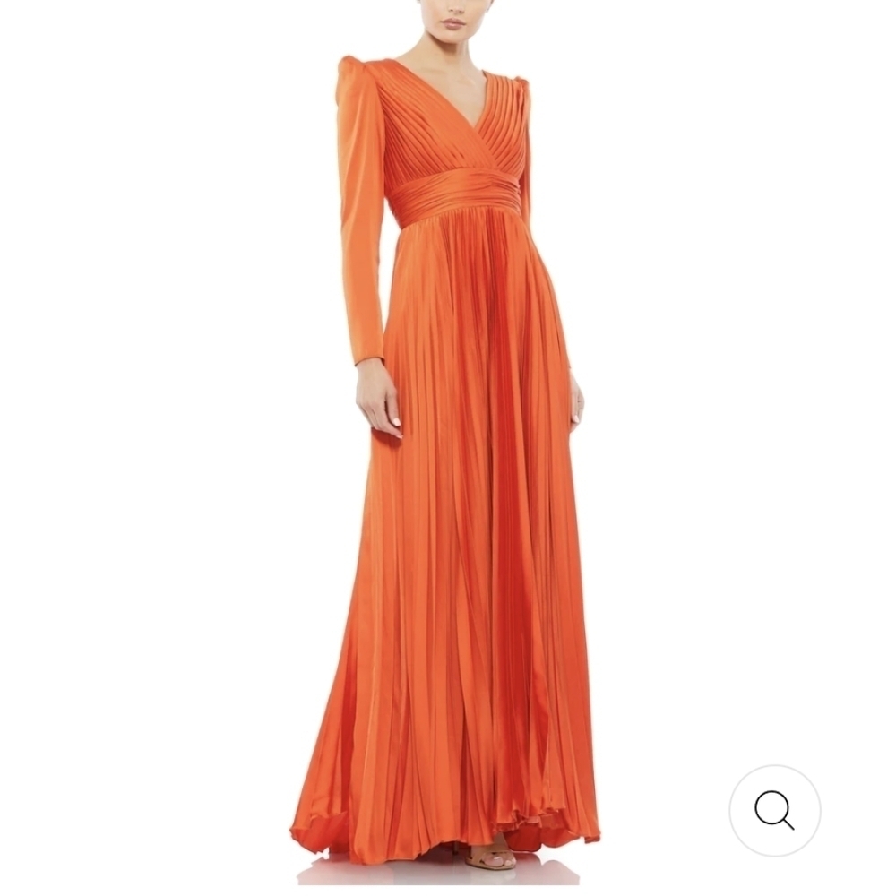 Ieena By Mcduggal Pleated Long Sleeve Orange Gown New With Tags Size 4